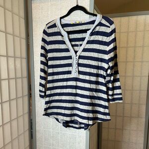 Anthropologie Little Yellow Button Striped Navy and GrayWomen's Top